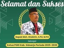 Keluarga Besar Media SuaraGlobal.Net Mengucapkan Selamat dan Sukses Kepada Moh. Shobirin, S.Pd., M.Pd. atas Pelantikan Sebagai Ketua PGRI Kabupaten Sidoarjo Periode 2025-2030